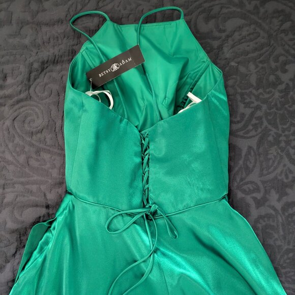 Brand-New! Deep Sea Green Satin Dress - Size 4, Betsy & Adam A-Line, Prom Formal - Picture 7 of 14